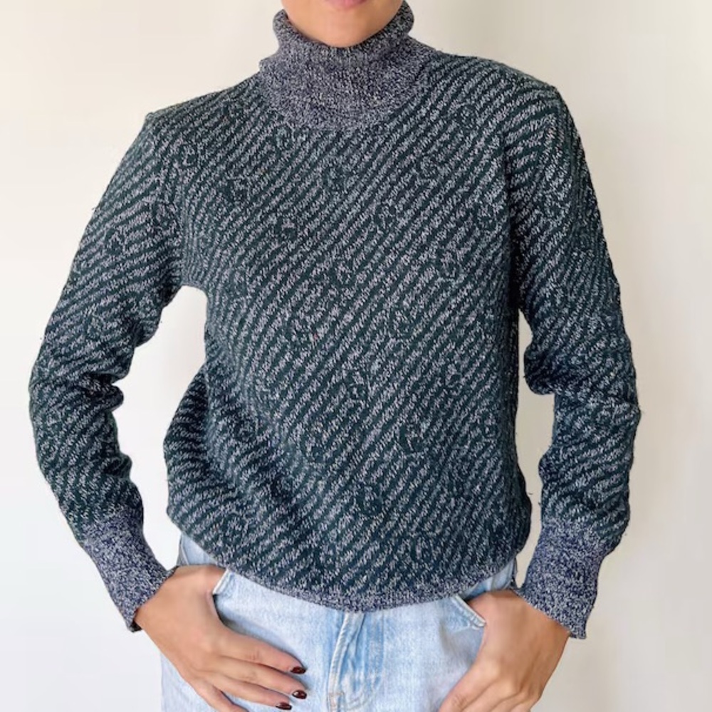 Vintage GUCCI Knit Sweater Turtleneck Top GG Logo Monogram